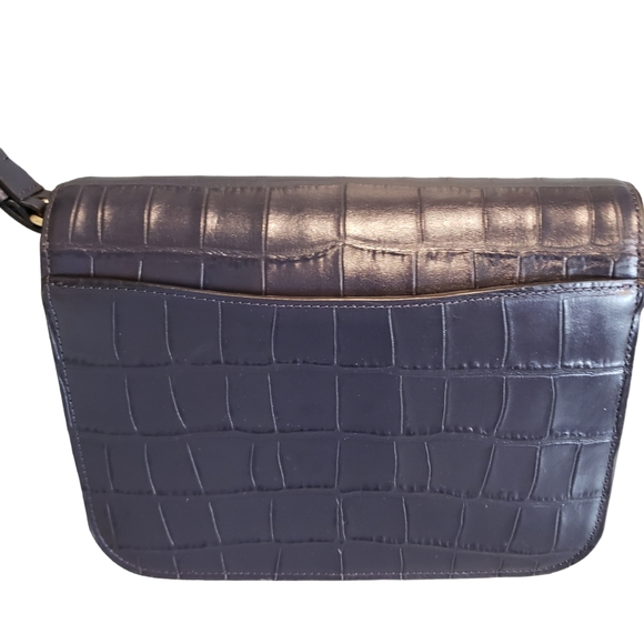 NEW Coach Navy Blue Croc Embossed Leather Flap Adjustable Shoulder Purse Bag - Picture 4 of 15